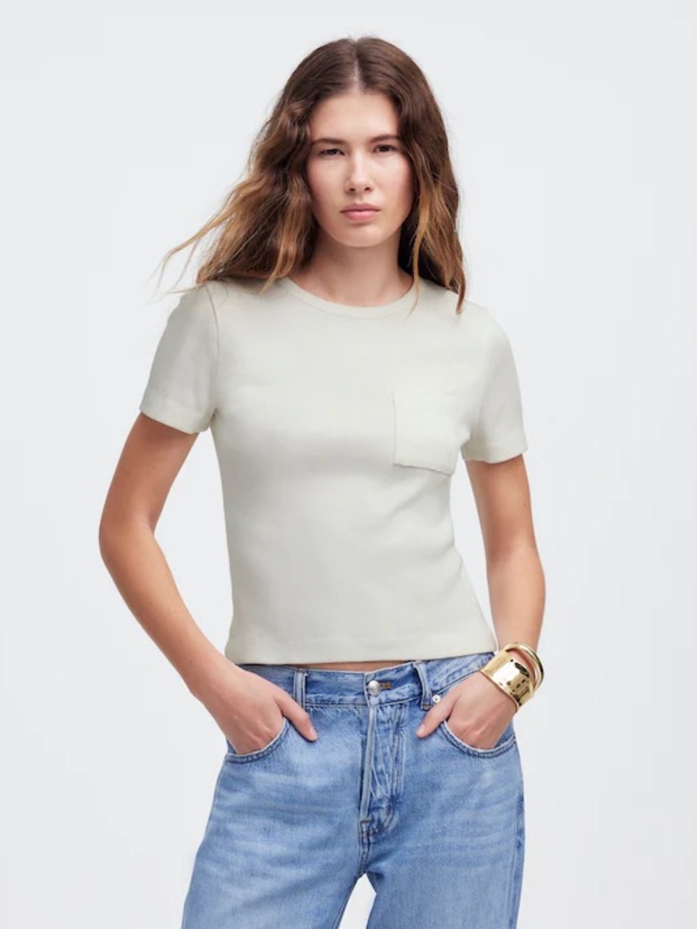 Madewell Garment-Dyed Ribbed Crewneck Pocket Tee